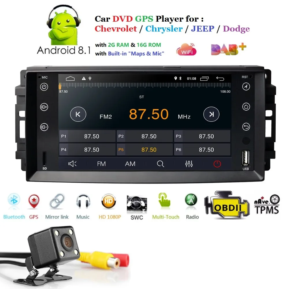 

Android 8.1 Car radio 7" For Jeep Grand Cherokee Dodge Chevrolet Charger Chrysler 300C Player SWC DVR TPMS DAB Free rear camera