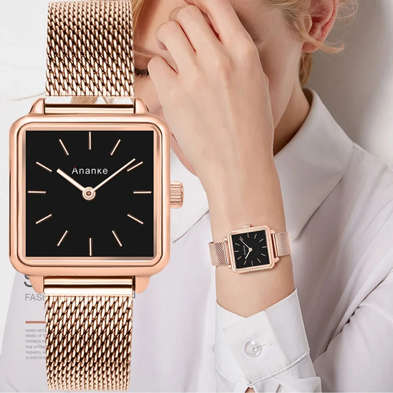 

Luxury Wristwatch Womens Fashion Elegant Rectangle Analog Dress Watch Creative Milan Mesh Clock Minimalism Ladies Wrist Watch