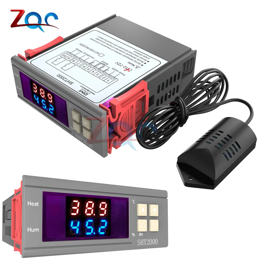 

AC 110V 220V 10A SHT2000 Digital Humidity Temperature Controller Thermostat Humidistat Therometer Hygrometer DC 12V-72V 36V 48V