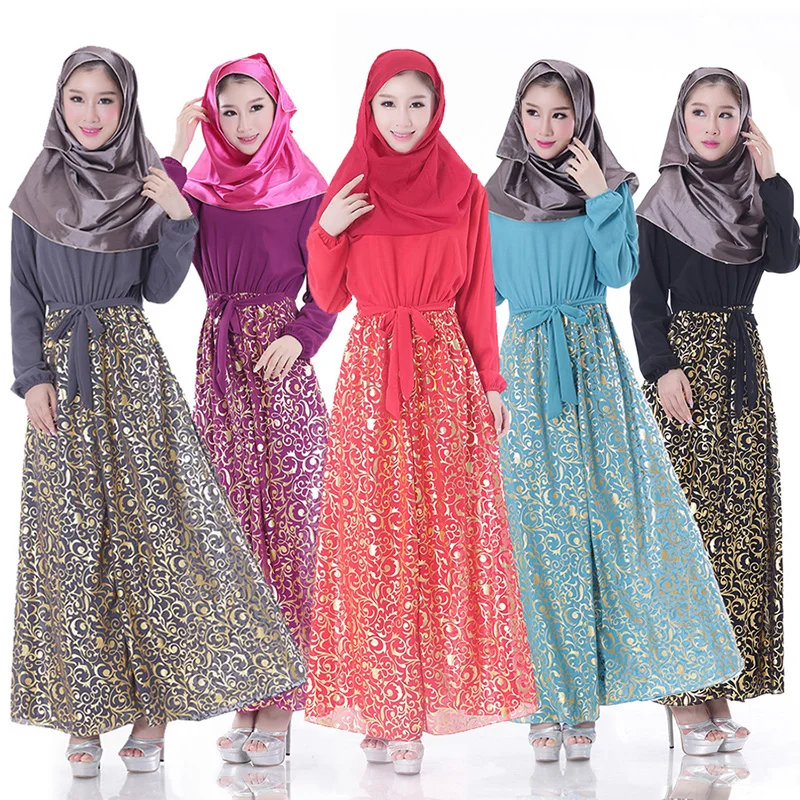 

Muslim Clothes Abayas for Women Golden Print High Quality Islamic Clothing 2019 New Black Dress Red Chiffon Long Sleeve Dress