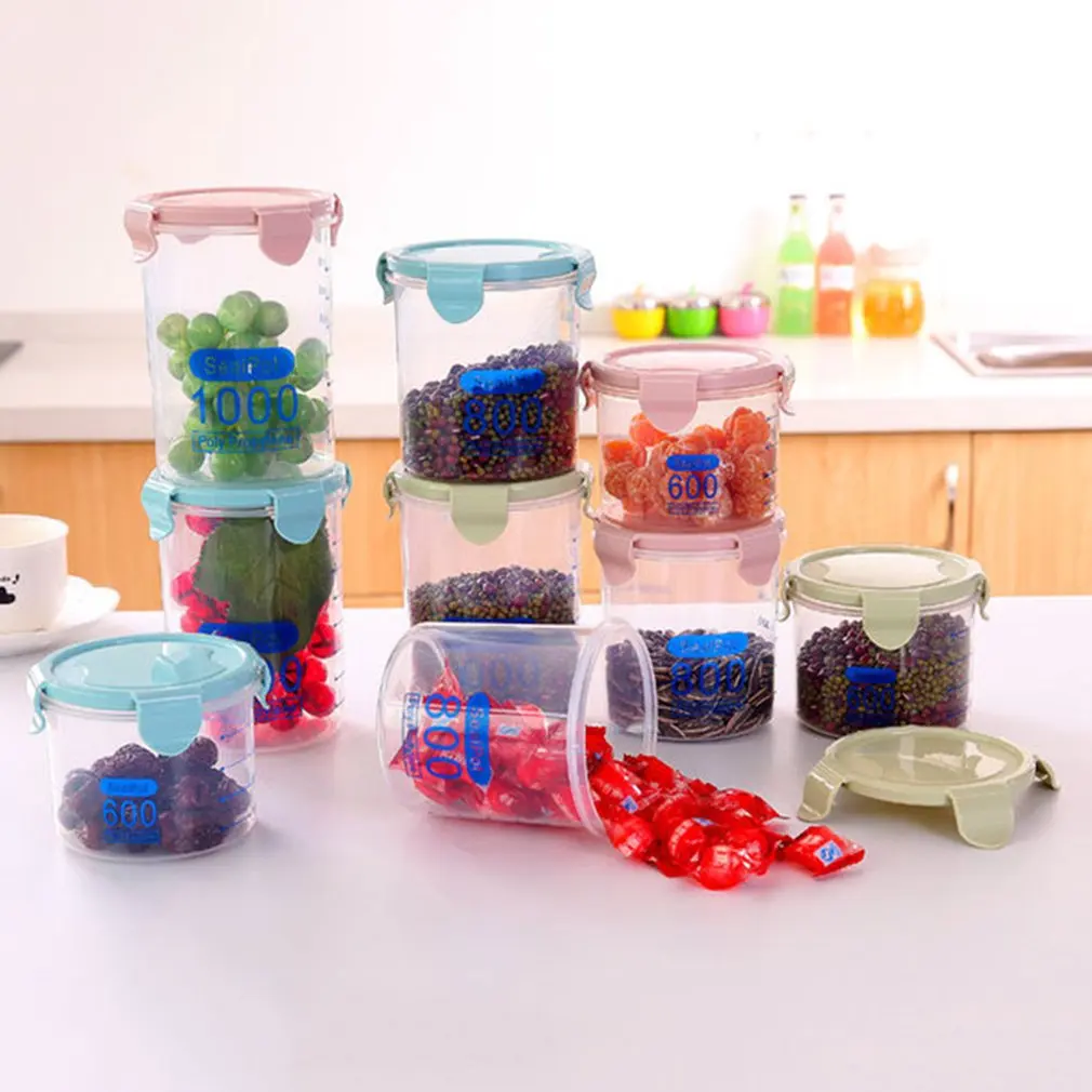 Multi-functional Clear пластик запечатанные банки резервуар для хранения кухня сухой еда контейнеры дома пищевой для зёрен хранения Jar