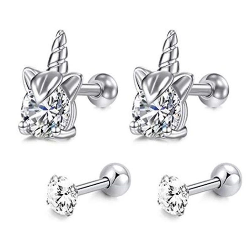 JFORYOU Tragus серьга 16 г из нержавеющей стали хрящевая спираль Ушная мочка шпильки для женщин девушек ужин милый Единорог и пчела стиль - Окраска металла: Посеребренный