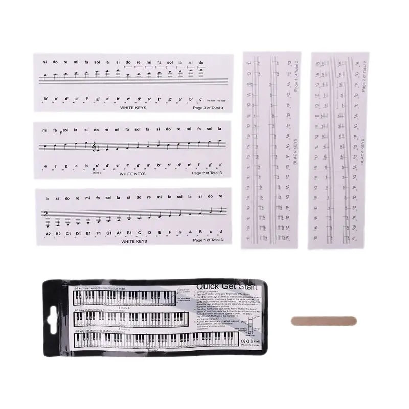 

Piano Keyboard Stickers Music Note White Black 54-88 Full Key