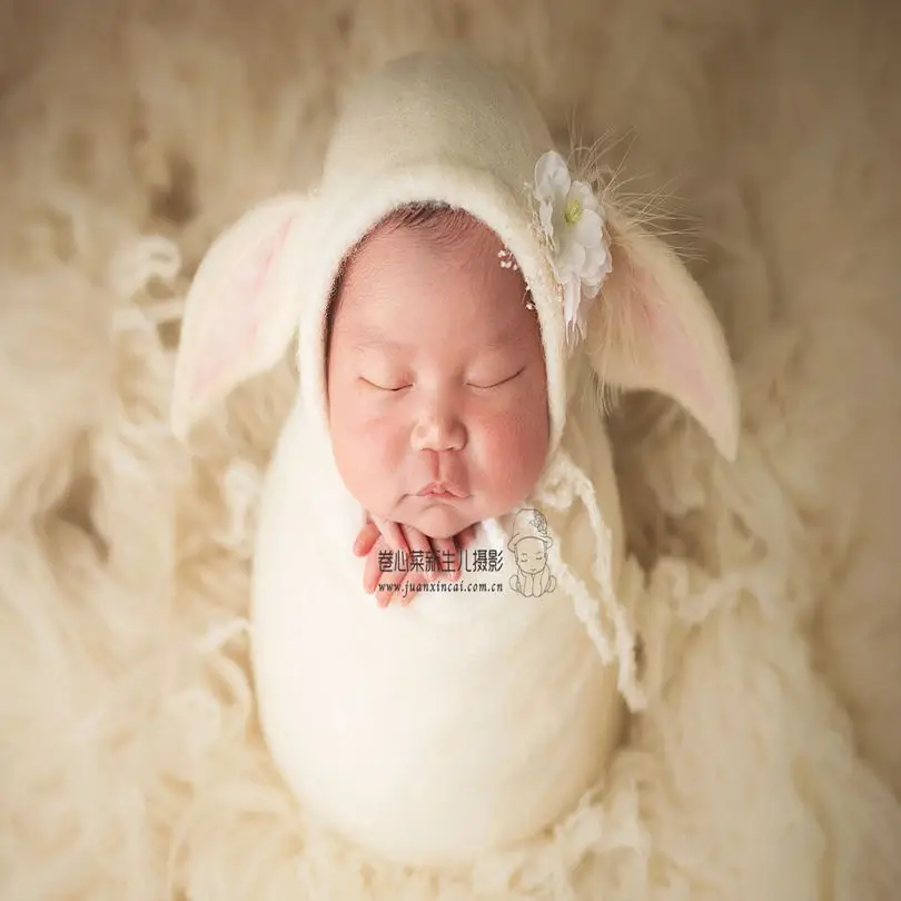 Шерстяная шапочка кролика для новорожденных, реквизит для фотосъемки, шерстяная шапочка кролика шапка, аксессуары для фотографий Handmde, шапка для животного