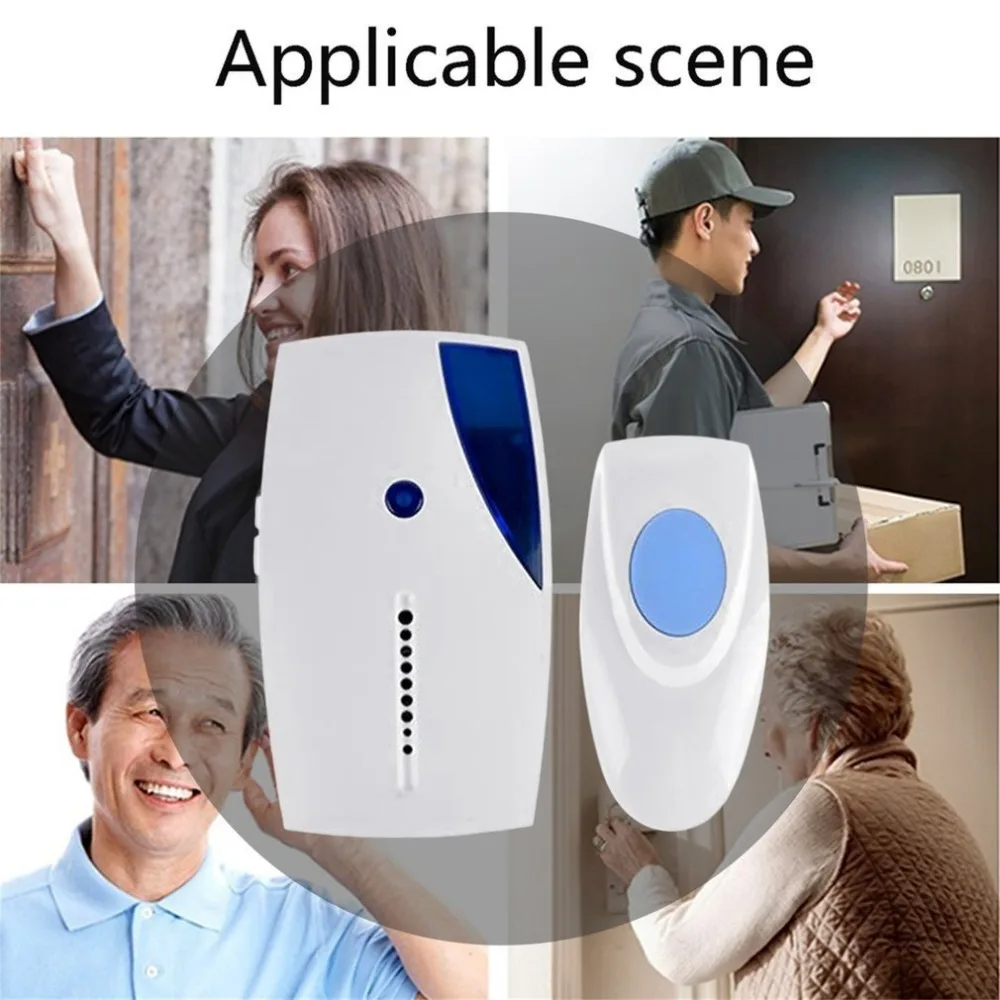 

Wireless Doorbell 100m Range Cordless Music Door Bell With LED Light Remote Control Home Security System Easy Installation