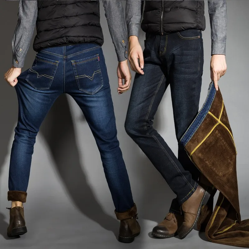

Every Mens need This one Jeans For winter Ripped Button Jeans Autumn Winter Jeans warm flocking warm soft men jeans 4 colors