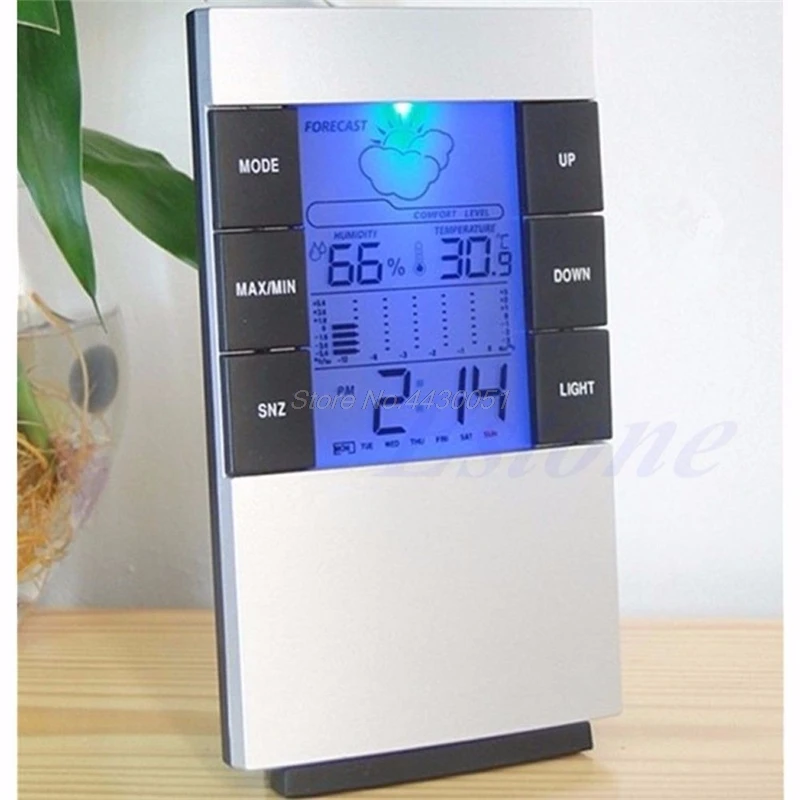 

Indoor Hygrometer Weather Forecast Clocks Max/Min Temp Humidity Record Chime Color Changing Desktop Digital Table Clocks Watch