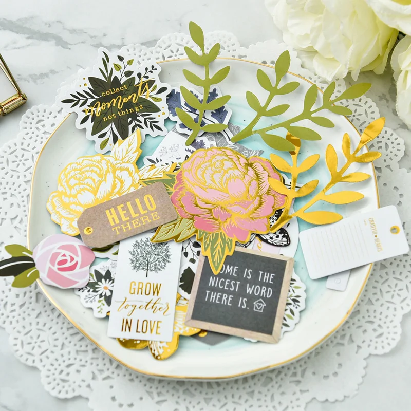 

32Pcs/Set Flowers Leaves Words Cardstock Die Cut Stickers for DIY Scrapbooking Happy Planner Card Making Journal Project