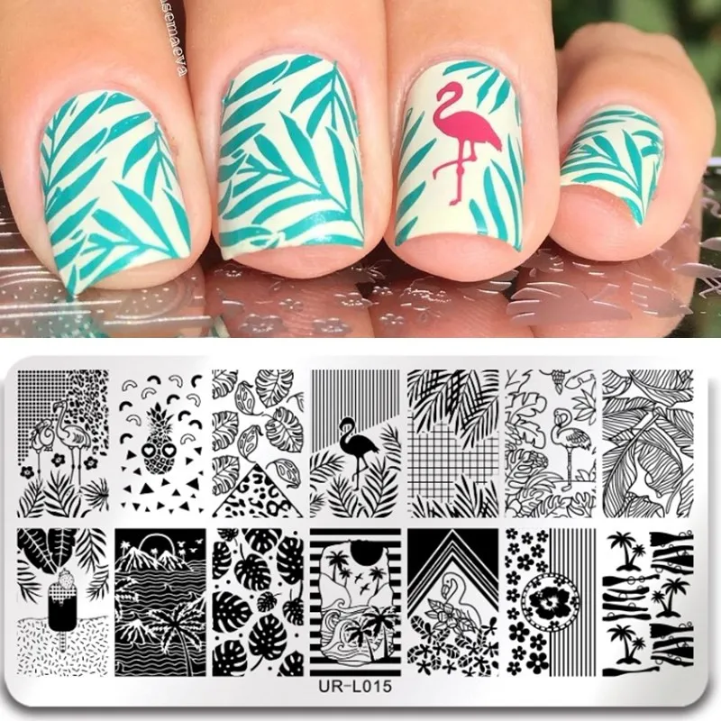 

UR SUGAR Flower Nail Stamping Plates Flower Animal Pattern Nail Art Stamp Template Summer Leaf Image Plate Stencil Nail Tools