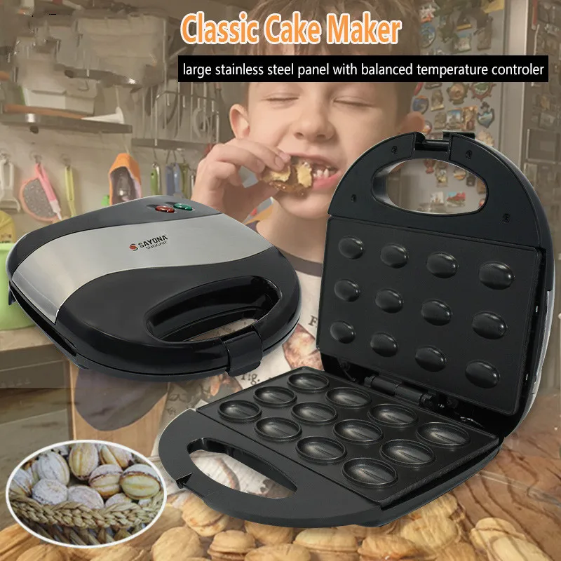 

Electric Walnut Cake Maker Automatic Mini Nut Waffle Bread Machine Sandwich Iron Toaster Baking Breakfast Pan Oven EU plug 220V