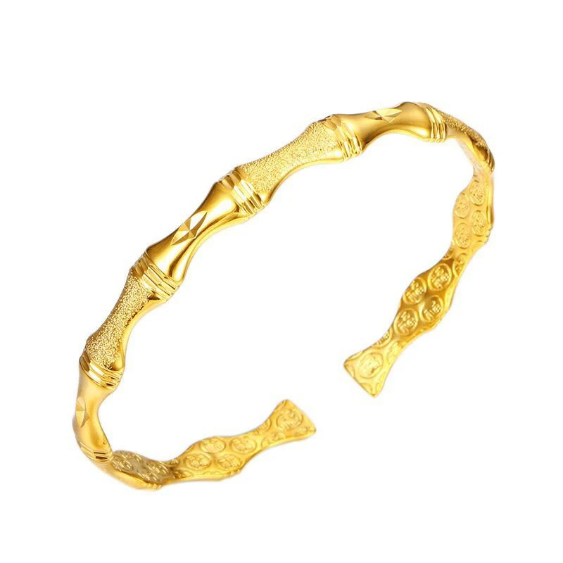 

MxGxFam 24 k Pure Gold color Bamboo Knot Bangles and Bracelets for Women Fashion Jewelry Nickel Free