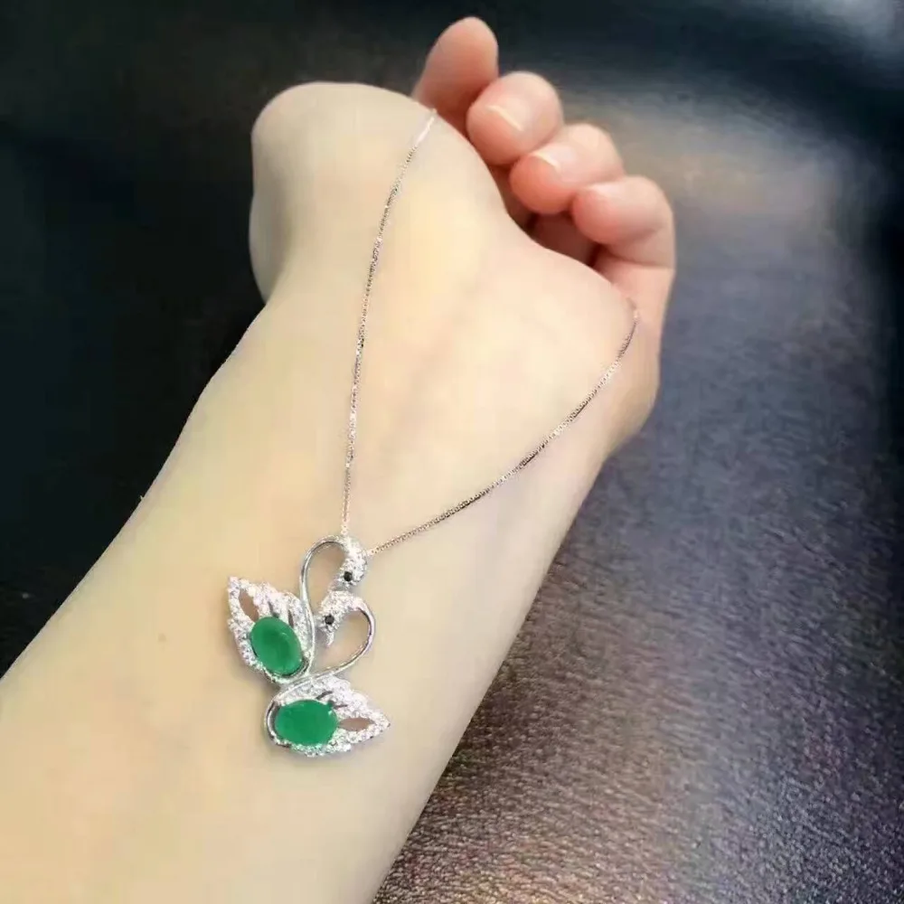 Naturel vert émeraude pendentif naturel pierre gemme pendentif 925 en argent sterling mode élégant