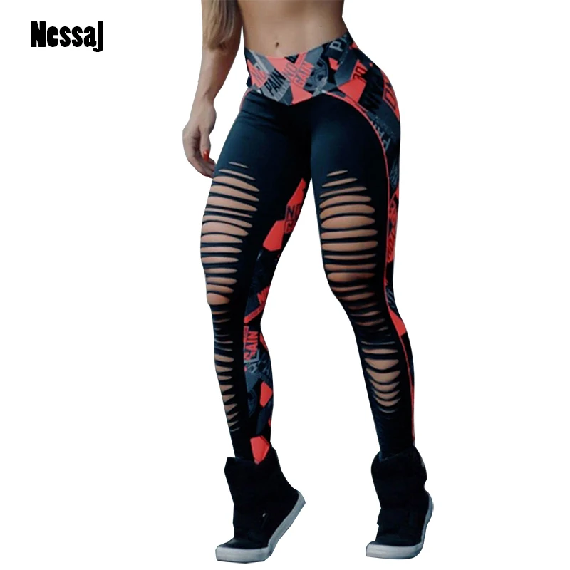 

Nessaj Fashion Printed Leggings For Women Slim Fit Hollow Sexy Legging High Waist Sweat Pants Push Up Fitness Leggings