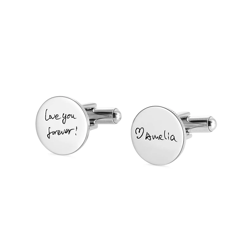 

AILIN Engraved Wedding Cufflinks Silver Groom Personalized Handwriting Cufflink For Father And Boyfriends