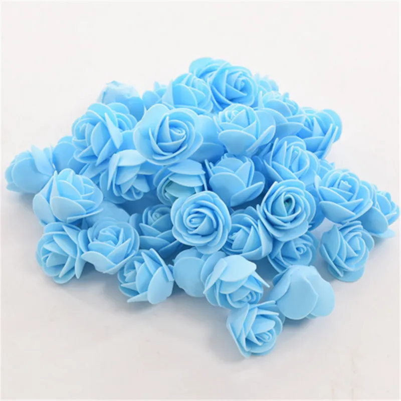 blue 50PCS/lot DIY Wedding Home Decoration Multi-use PE Foam Rose Artificial Flower Head Handmade - Цвет: blue