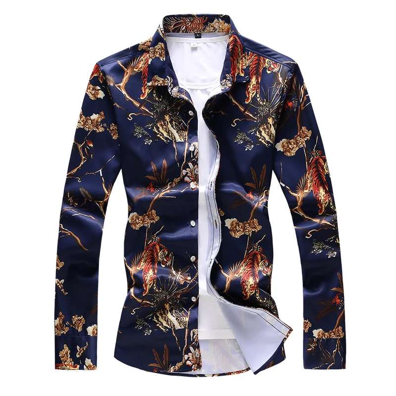 

Large Size 7XL New Fashion Mens Printed Dress Shirt Slim Elegant Young Men Hotel Banquet KTV Casual Shirt