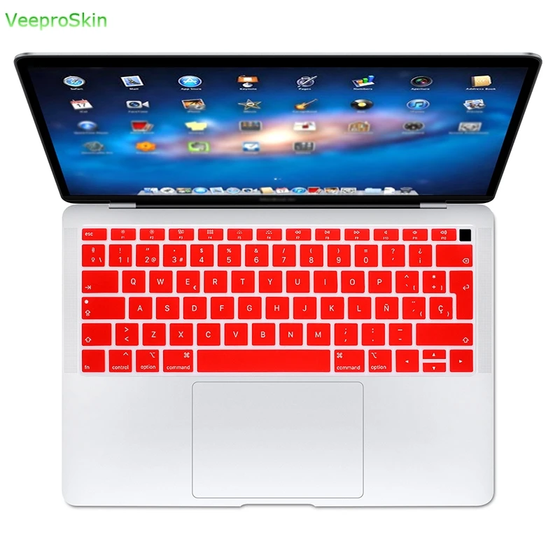 Для Macbook Air 13A1932 с Touch Id Release защита для клавиатуры ноутбука Испанский клавиатура крышка водостойкая силиконовая - Цвет: Red