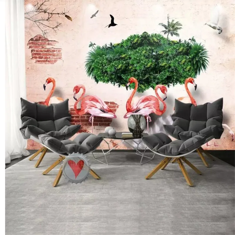 Flamingo coconut plant TV background wall professional production mural factory wholesale wallpaper mural poster photo wall Flamingo coconut plant TV background wall professional production mural factory wholesale wallpaper mural poster photo wall