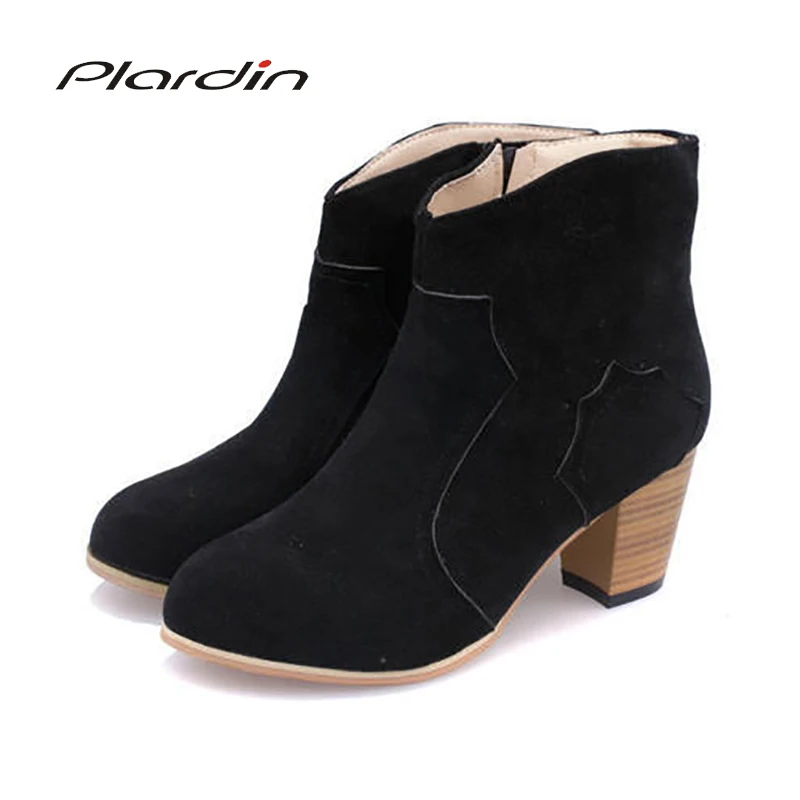 

Plardin Woman Fashion Concise Winter Martin Mid-calf Snow Boots Women Shoes Square Heel Square Toe Zipper Women's Snow Boots