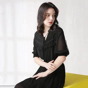 

silk dress sunflower 2019 women summer dresses bohemian beach plus size maxi plus size long robe sexy black chiffon floral