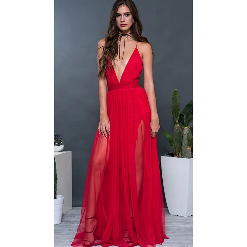 Ahmagen Deep V Neck Backless Spaghetti Strap Dress Slip Pleated Summer Beach Dress 2017 Sexy Long Maxi Boho Dresses14