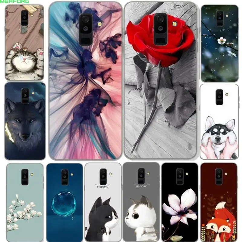 

6.0 soft case For Samsung Galaxy A6 plus 2018 Case silicone cute cartoon cat floral TPU cover For Samsung A6plus 2018 phone case