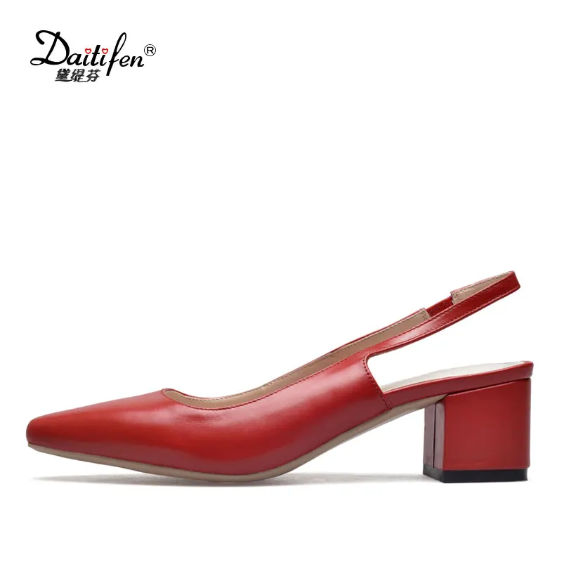 

Daitifen Genuine Leather Woman Slingback Pumps Comfort Square Heel Buckle Dress High Heels Shoes Square Toe Woman Shoes