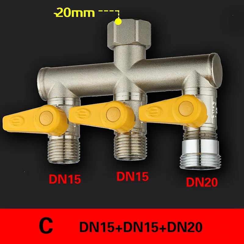3 способ распределения водяной коллектор латунь делитель воды/запорный клапан стиральная машина кран разветвитель клапаны DN15 DN20 адаптер