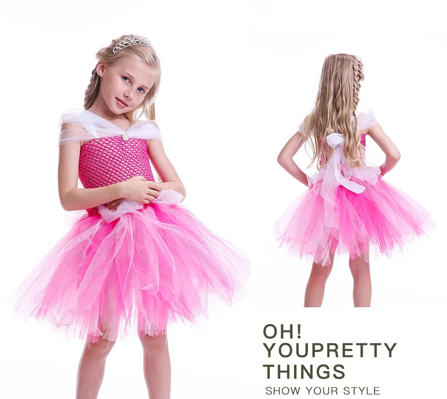 Princess Girls Sleeping Beauty Tulle Tutu Dress Children Fancy Cosplay Aurora Clothes Kids Halloween Birthday Party (8)