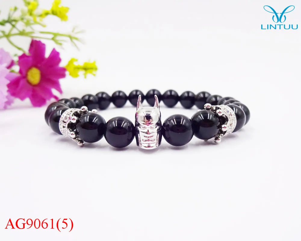 Новая мода Серебряный цвет медный Бэтмен амулеты черный оникс Камень Браслет и