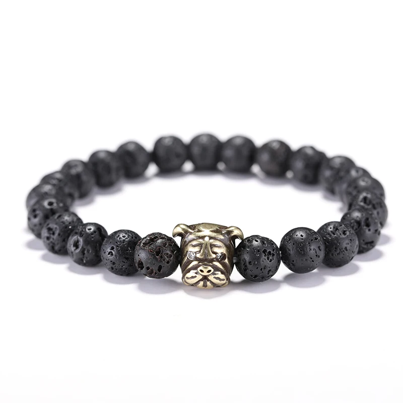 Natural Stone French Bulldog Beaded Bracelet