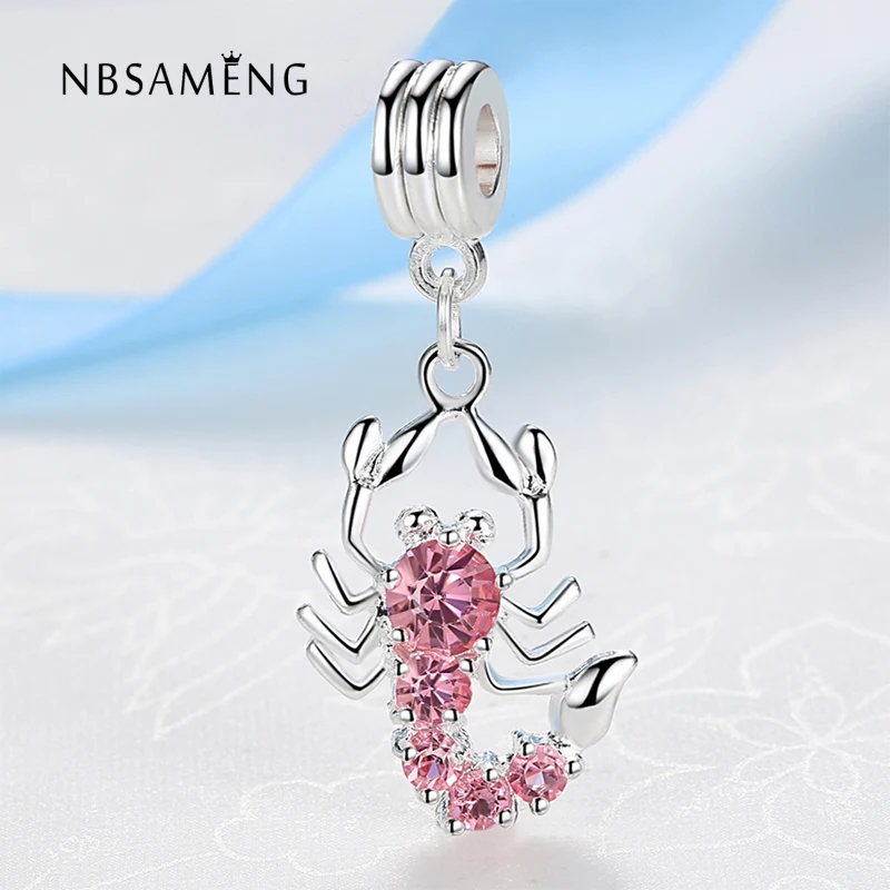 

NBSAMENG Free Shipping Silver Plated Bead Charm Cute Scorpion With Crystal Pendant Beads Fit Bracelet Bangle DIY jewelry YW15001