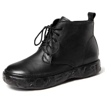 

New weight lifting winter New women plus velvet warm shoes Genuine Leather female Ankle Boots Handmade soft bottom running shoe