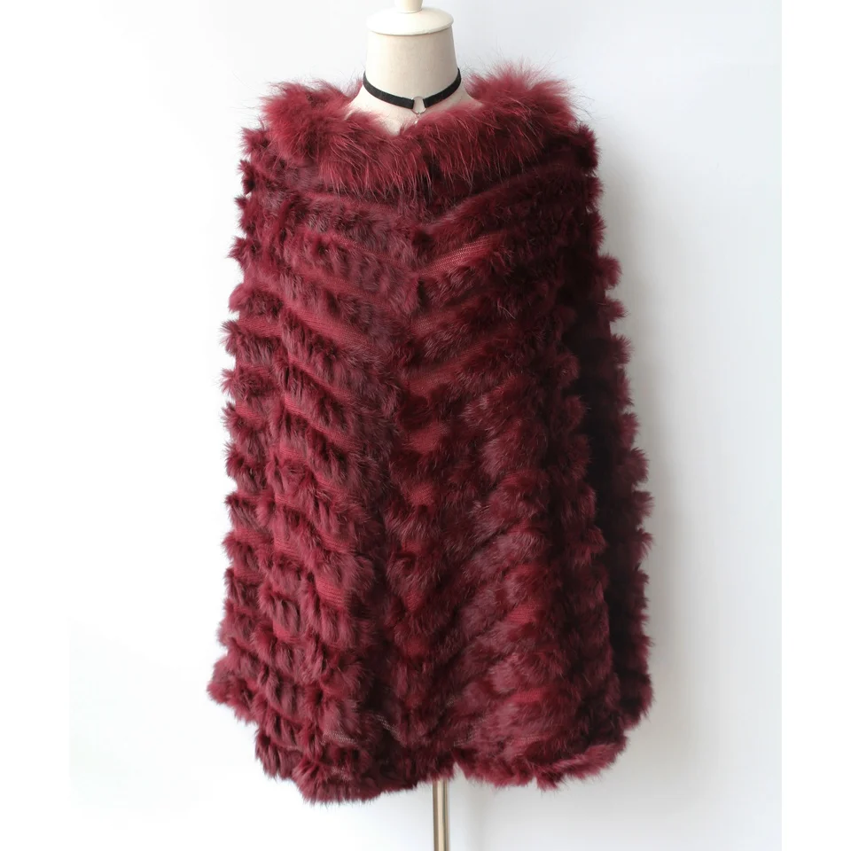 genuine rabbit fur poncho big size with collar (7)
