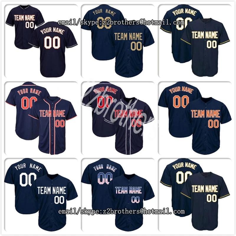 

Custom Navy Cool Baseball Jersey with Embroidered Any Team Logo High School College Player Name and Number Men Women Kid DIY OEM