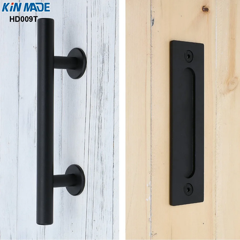 KIN MADE Iron Steel Black Powder Coated Barn Door Handle Flush Pull