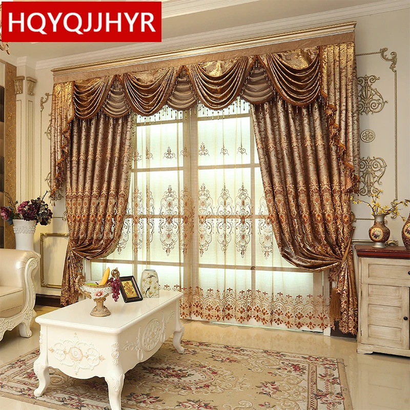 

Luxury European brown embroidered High shading curtains for Living Room /Hotel classic high quality curtains for Bedroom/Kitchen