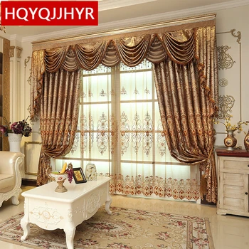 

Luxury European brown embroidered High shading curtains for Living Room /Hotel classic high quality curtains for Bedroom/Kitchen