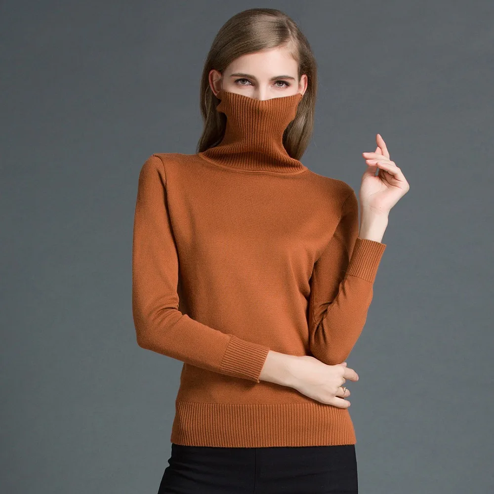 OLONY 2018 Cashmere Knitted Women Sweater Pullovers Turtleneck Autumn Winter Basic Women Sweaters Korean Style Slim Fit Black