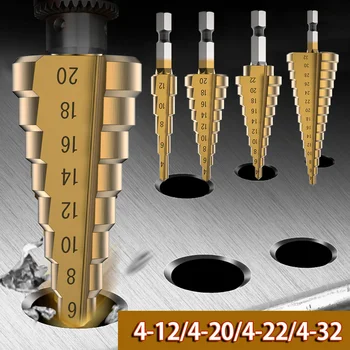 

4-12/20/22/32 Mm HSS Step Drill Bit Golden Drilling Power Tools for Metal High Speed Steel Wood Hole Cutter Step Cone Drills