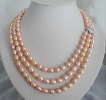 

3 Row Natural Charm 10-12mm South Sea Pink Pearl Necklace Jewelry AAA