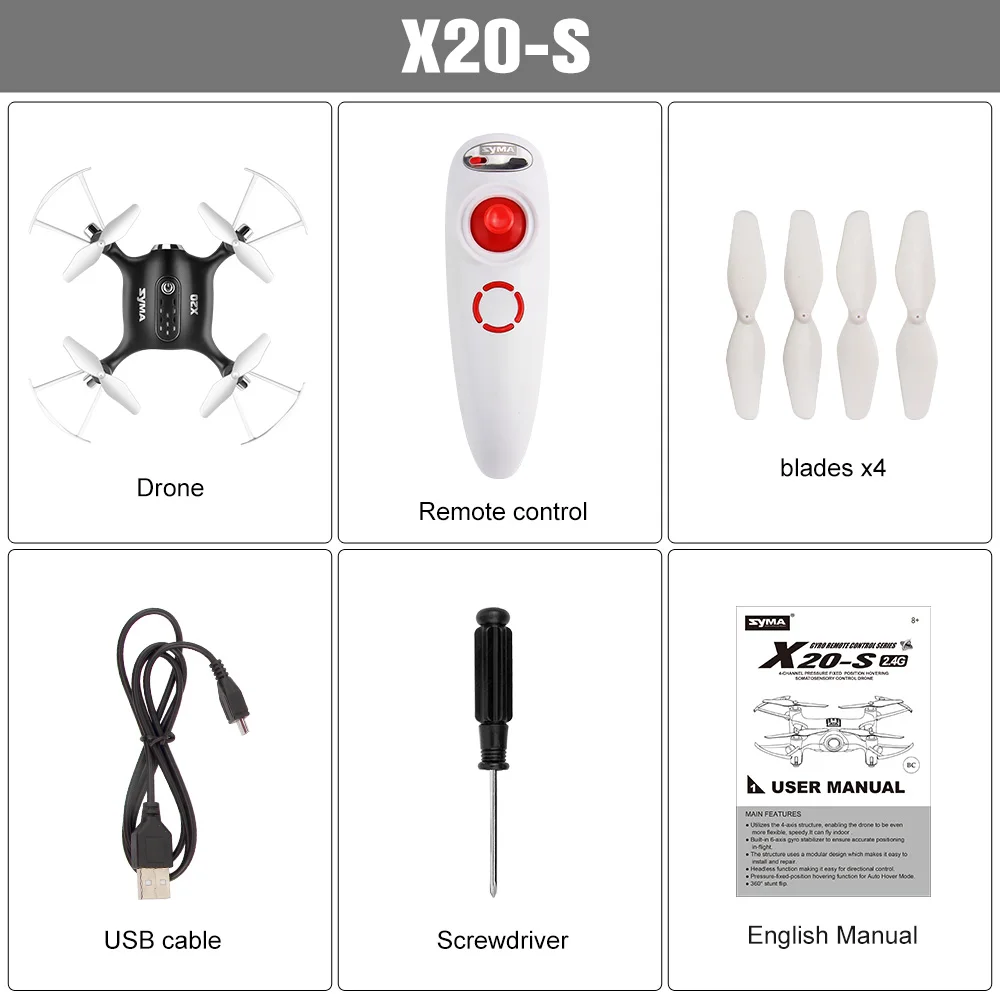 SYMA официальный X20-S мини-Дрон Радиоуправляемый вертолет Квадрокоптер самолет Дрон 4 канала Безголовый режим удержания высоты Игрушки для мальчиков - Цвет: X20-S BLACK