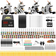 Solong Tattoo Полный комплект татуировки 10 обмоток ружья машина 54 цвета татуировки чернила наборы Электропитание одноразовые иглы TK459