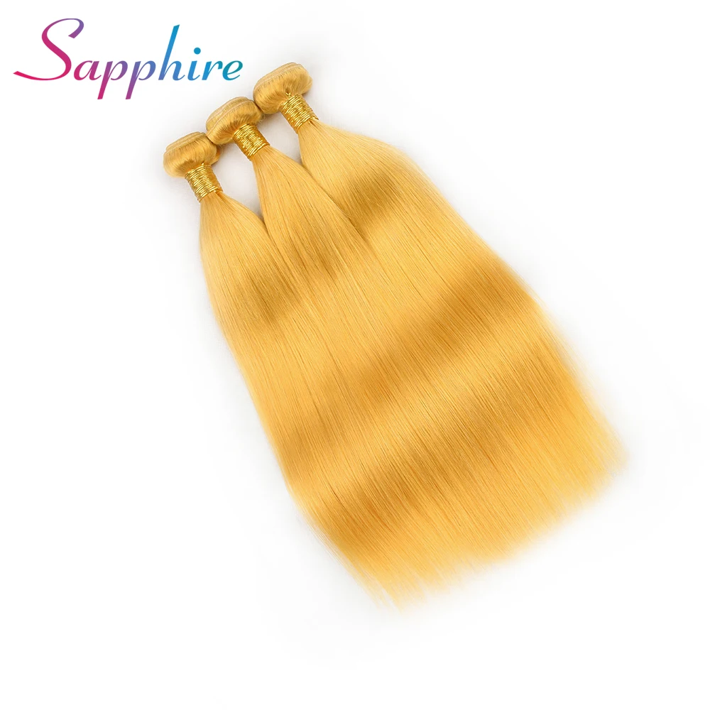 Perfect Sapphire Straight Human Hair Bundles With Frontal 13x4 Frontal Closure Yellow Color Remy Hair Bundles Free Shipping 2