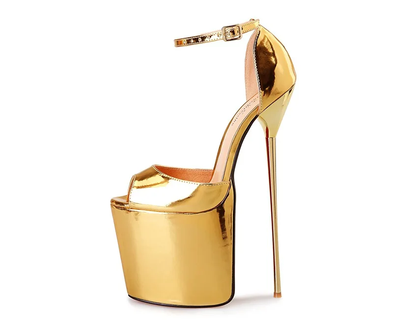 

Women Shoes High Heels Leather Pumps 22cm Peep Toe Summer Shoes Metal Heels Buckle Strap Sexy Ladies Party Wedding Shoes