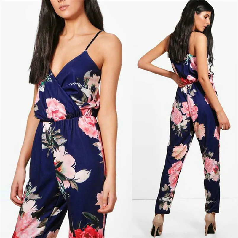 Fashion Women Strappy Off The Shoulder Printed Playsuit Party Clubwear Jumpsuit macacao feminino combinaison R04 (3)