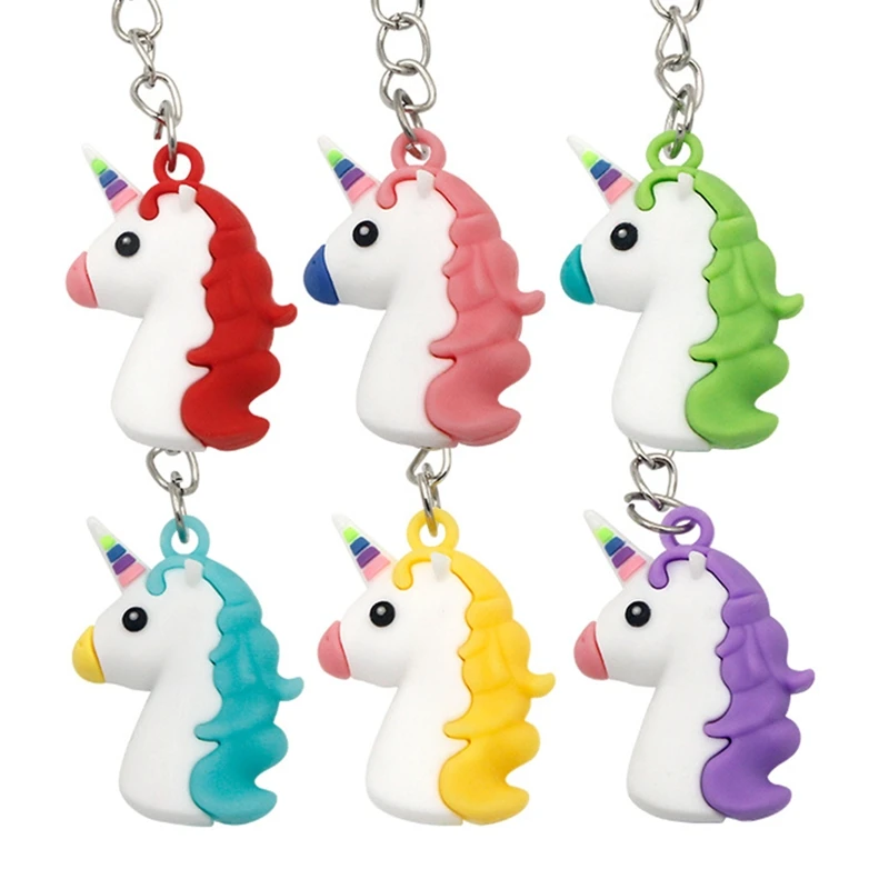 

Fashion Creative PVC Rubber Unicorn Key Chain Ring Cartoon Keychain Woman Bag Charms Car Key Holder Wedding Gift Party Trinket