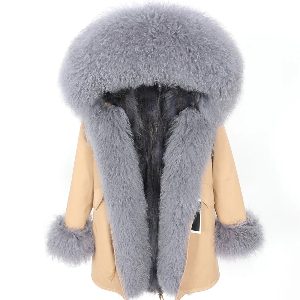 Высококачественная меховая подкладка из меха енота, пальто, роскошная натуральная шерсть, теплые женские модные меховые пальто, зимняя куртка - Цвет: Прозрачный