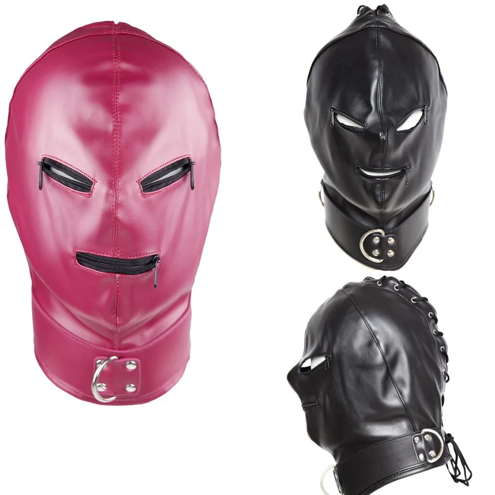 

Unisex Faux Leather Sensory Deprivation Full Head Hood with Zipped Mouth and Eyes Fetish Halloween Sub Roleplay Costume