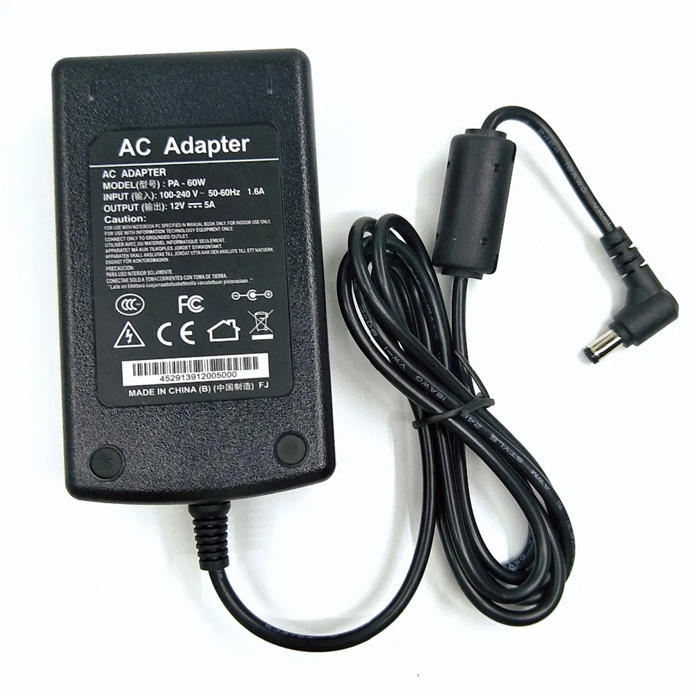 PA 60 W оптовая продажа с фабрики 12v 5a ac/dc адаптер для ЖК ноутбука Зарядное